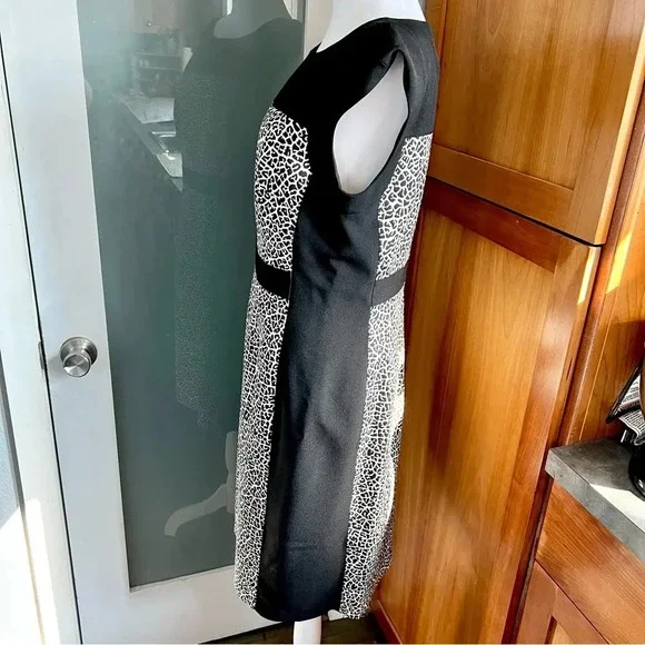 Adrianna Papell Leopard Animal Print Cocktail Dress Career Black White size 10 - Picture 6 of 14